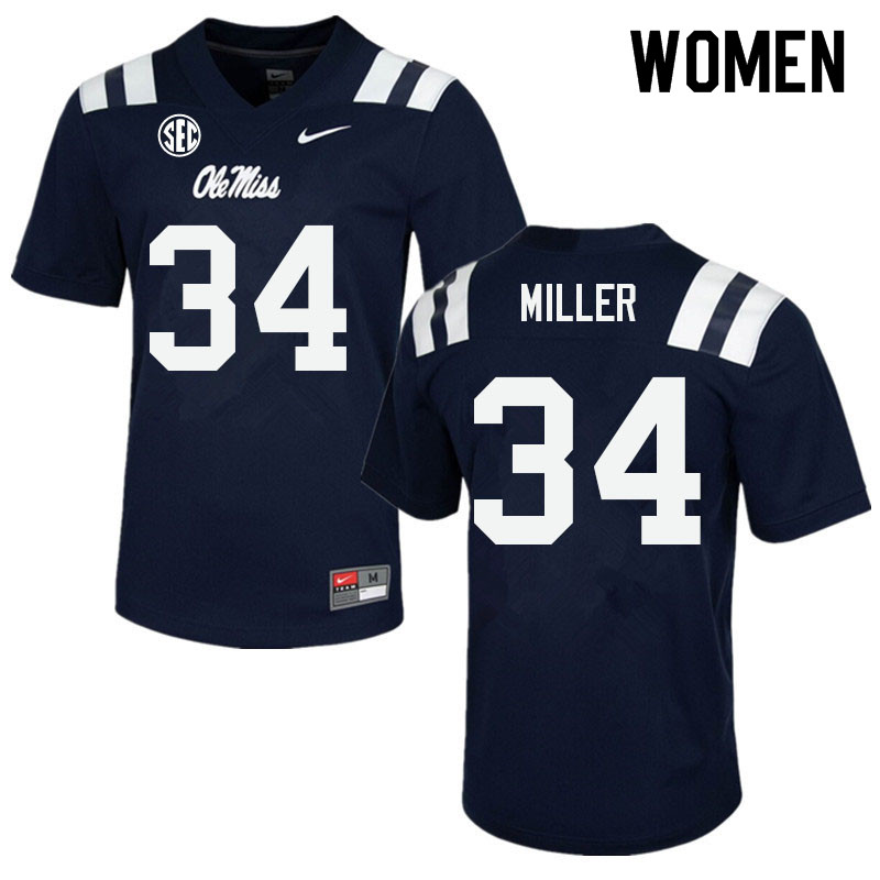 Women #34 Bobo Miller Ole Miss Rebels College Football Jerseys Sale-Navy